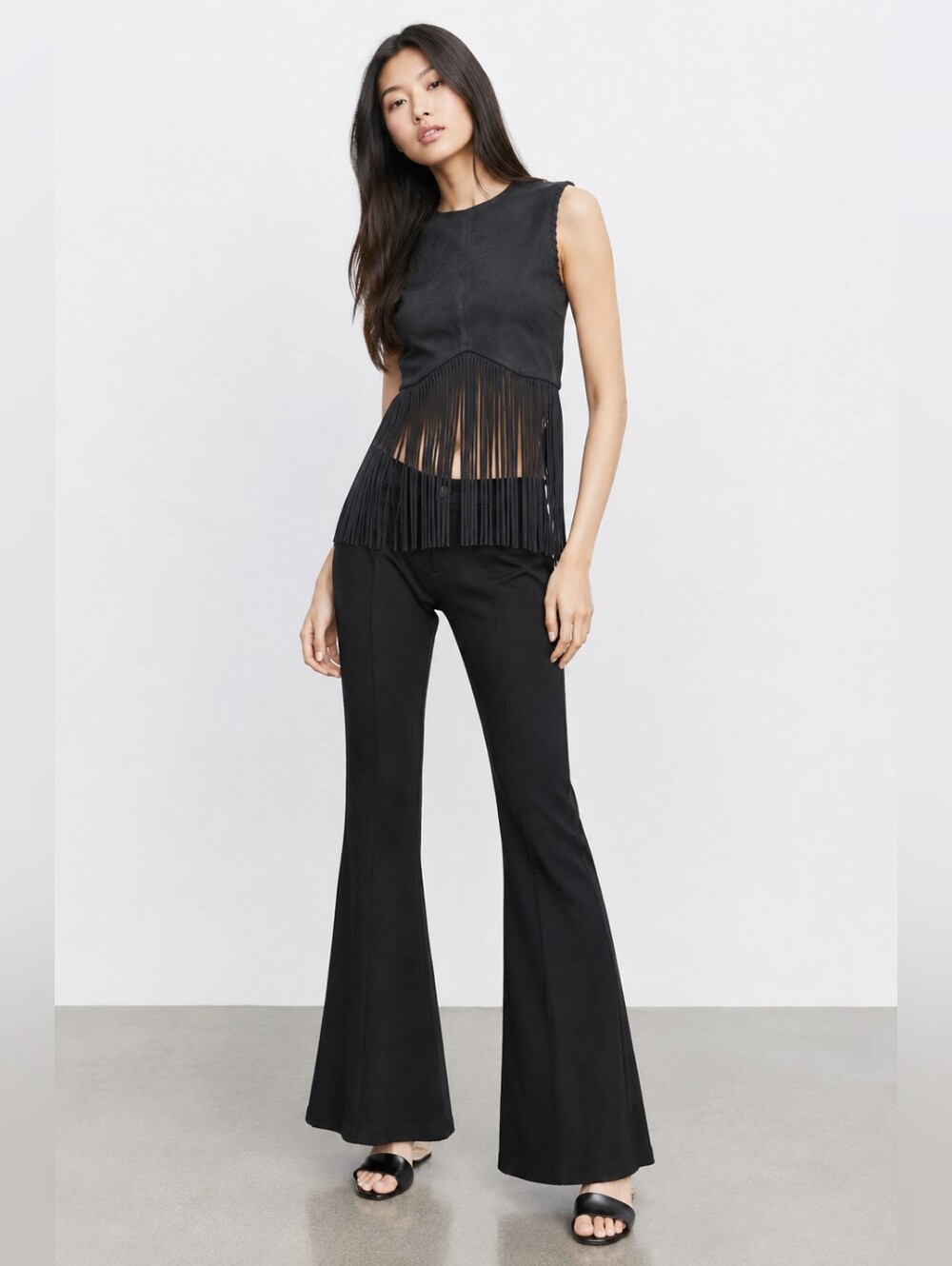 ZARA Black Fringe Sleeveless Festival Boho Top S